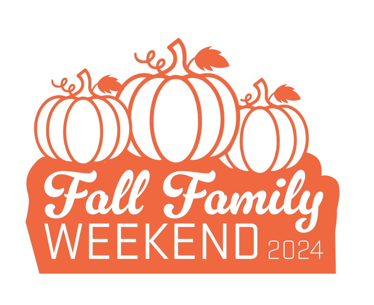 Fall Family Weekend 2024 with pumpkins above text 